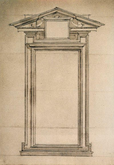 Architectonische studie van een deur van de Biblioteca Laurenziana; tekening door Michelangelo door Michelangelo Buonarroti